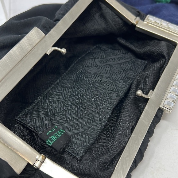 Bottega Veneta Black Silk Nylon Silver and Crystal Structured Evening Clutch Bag - Picture 13 of 13
